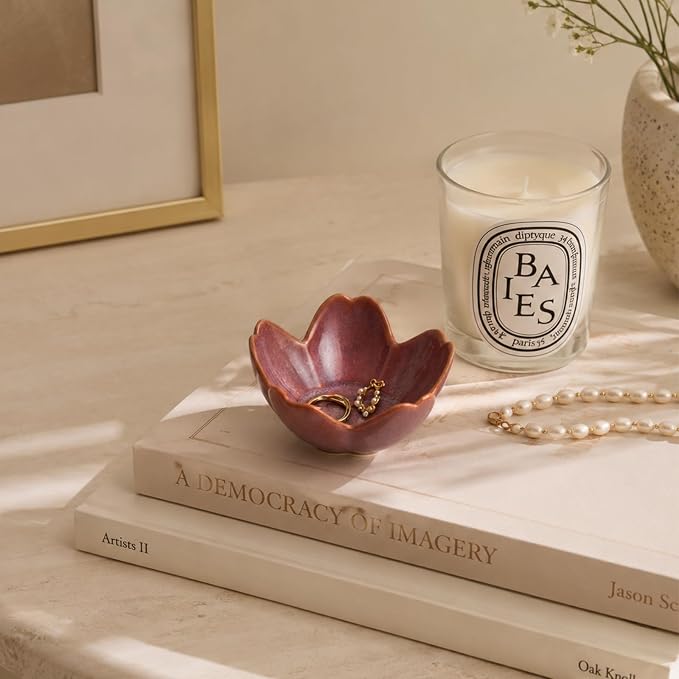 Floral Ceramic Jewelry Tray, 3.5" Ring Holder Trinket Bowl | Petite bowl keeps - Image 6