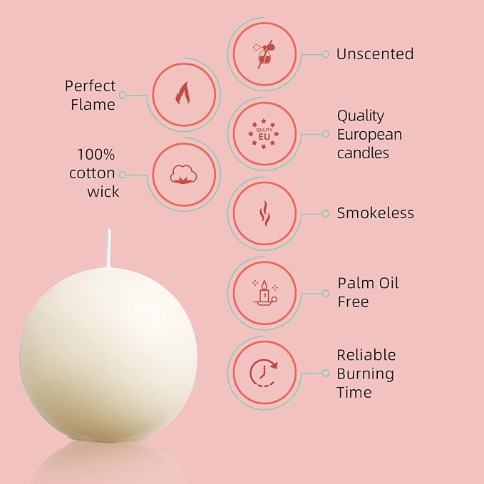 Ball Pillar Candles Set of 3 Ivory 3Inch Unscented Handpoured Weddings - Image 3