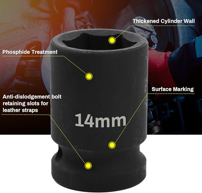 1/2" Drive 14mm Deep Impact Socket, 6 Point Chrome Molybdenum Steel Heavy Duty - Image 5