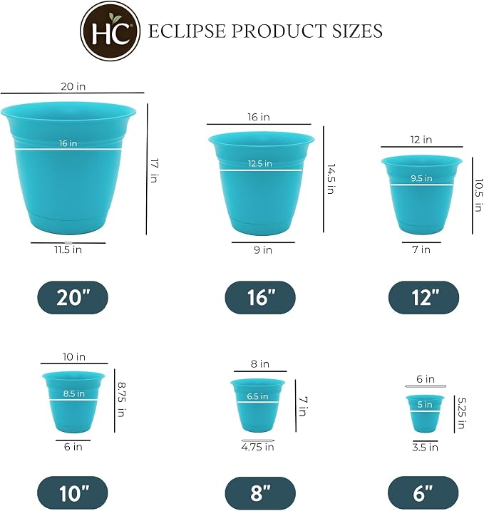 The HC Companies Eclipse Round Planter Pot, 8 Inch, Attached Saucer, Drainage - Image 3