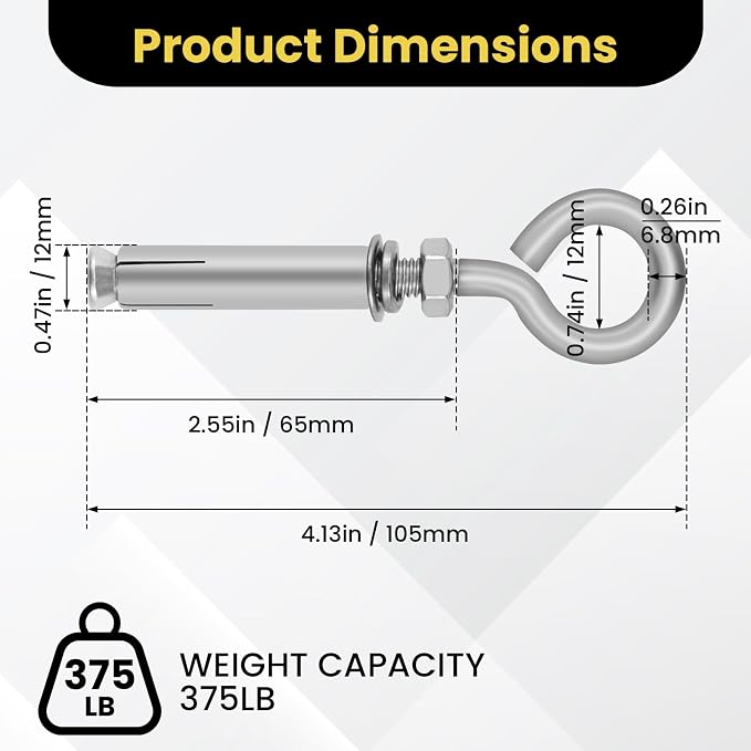 Aifeier ET 4 Pack 5/16" Concrete Wall Anchor Eyebolt Screw - Image 2