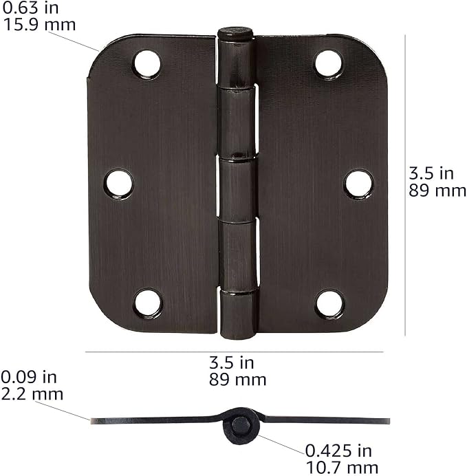 Amazon Basics Rounded 3.5 Inch x 3.5 Inch Door Hinges, Oil Rubbed Bronze - Image 5