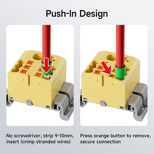4Pcs KV225G DIN Rail Terminal Blocks, 3-Pole 1 in 6 Out Push-in | 3-Pole 1 in 6 - Image 4