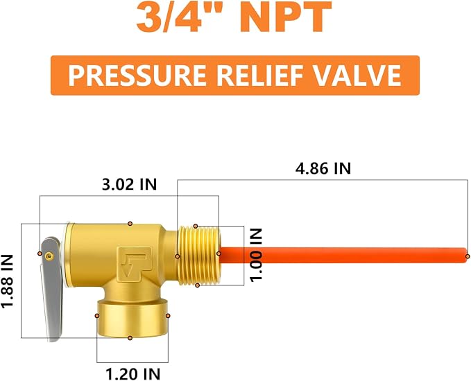 GASHER 3/4" NPT RV Water Heater Temperature & Pressure Relief Valve - Image 2