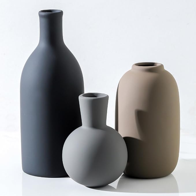 Ceramic Vase Set of 3, Rustic Farmhouse Vases Home Decor Pottery Pampas Vase - Image 9