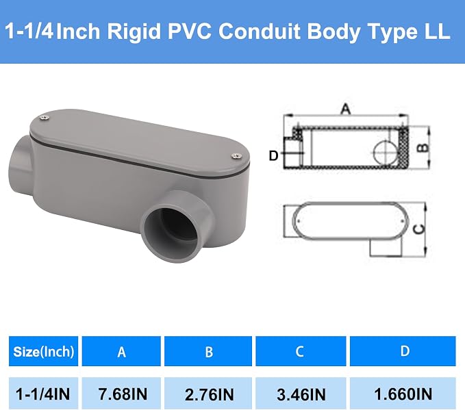 2Pack 1-1/4 Inch Rigid PVC Conduit Body Type LL 1.25IN PVC Conduit Bodies LL - Image 2