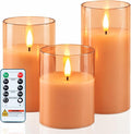 Homemory Orange Glass Flameless Candles, Fall Decor, Remote Timer, 3 Pack | by Homemory