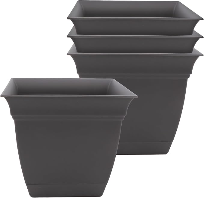 The HC Companies Eclipse Square Planter Pot, 6 Inch, Warm Gray, Attached Saucer by TheHCCompanies