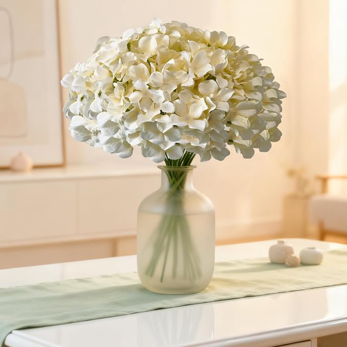 65Pcs Champagne Hydrangea Artificial Flowers Bulk, Realistic Silk Fake Flowers - Image 8