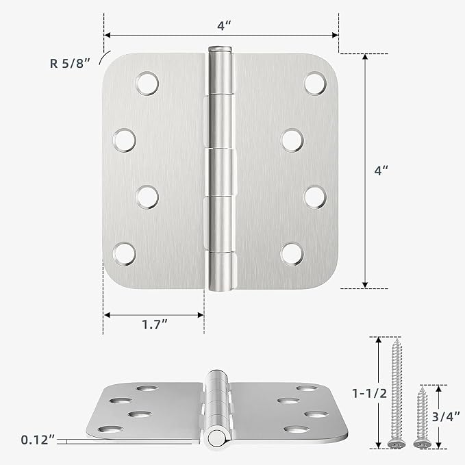 HOSOM 18 Pack Brushed Nickel Door Hinges 4 x 4 inch Heavy Duty Hinges - Image 2