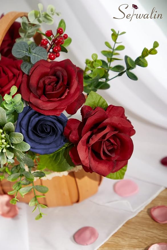 Serwalin Artificial Flowers Burgundy Navy Dahlia Silk Flowers - Image 8