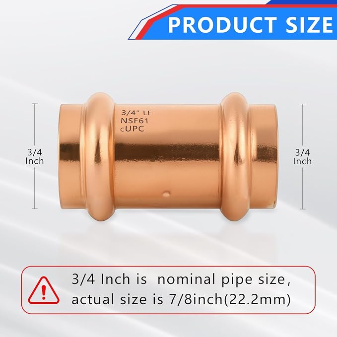 Copper Press Fittings 3/4 Inch Coupling - Image 2