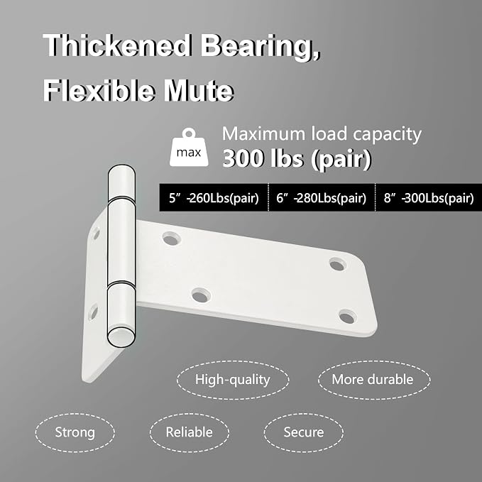 4 Pack 6" Door Hinges, 280 Lbs Capacity Heavy Duty Gate Hinges | Matte white - Image 4