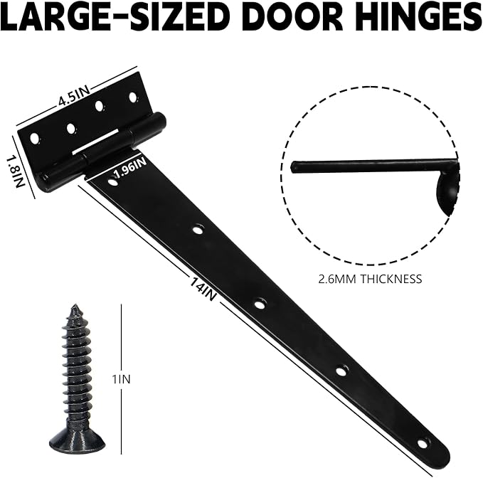 4Pcs 14-Inch Heavy-Duty Door Hinges, Rust-Resistant Heavy-Duty T-Hinges - Image 2
