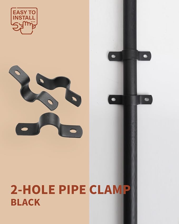 Black U-Clamps 1 INCH Metal Pipe Clamps 2-Hole U-Brackets Suitable - Image 3
