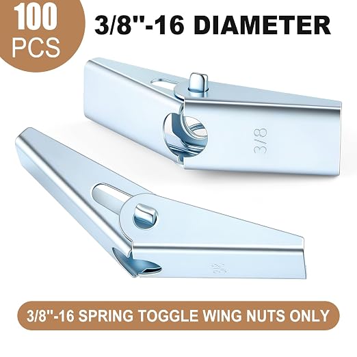 Yaocom 100 Pack 3/8-16 Spring Toggle Wing Nuts Only, Zinc Plated Stainless - Image 2