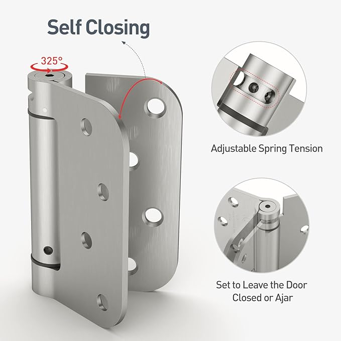 HOSOM 4 Inch Self Closing Door Hinges, 2 Pack Spring Loaded Door Hinges - Image 3