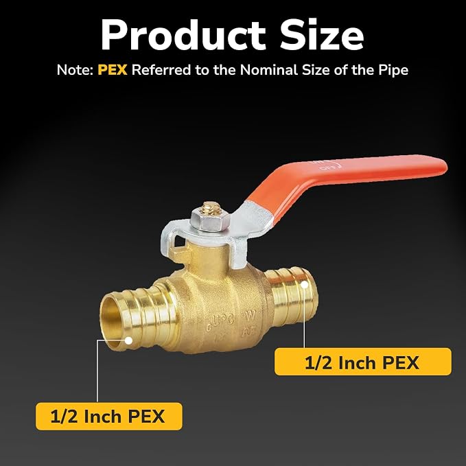 1/2" PEX Ball Valve, Brass Full Port Shut-off Valve, Pex Crimp Fitting - Image 4