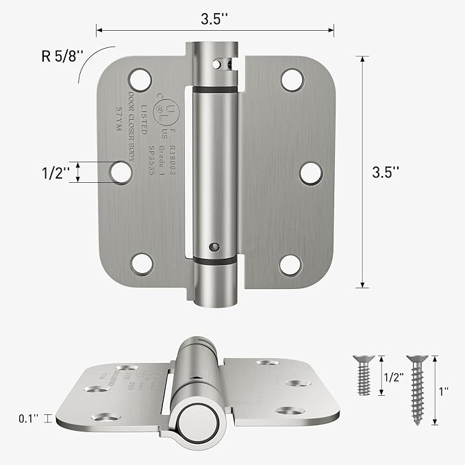HOSOM 2 Pack Self Closing Door Hinges 3.5 Inch Brushed Nickel Spring Loaded - Image 2