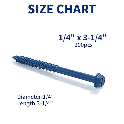 220Pcs 1/4" x3-1/4 Hex Concrete Screw & Drill Bit Set, - Image 2