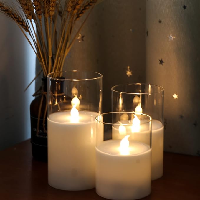 GenSwin Glass Flameless Led Candles Battery Operated Remote Timer Clear | - Image 3