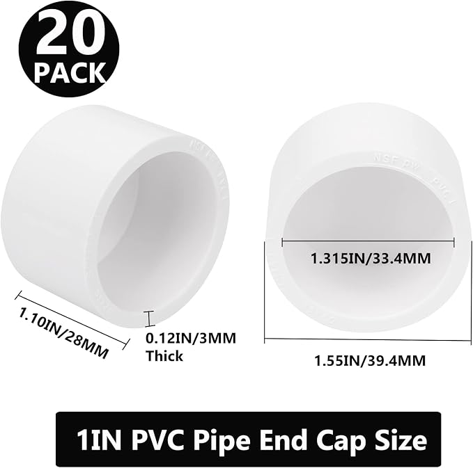 20Pack 1"PVC Pipe End Cap Fitting Schedule 40 Furniture Grade 1" PVC Pipe Plug - Image 3