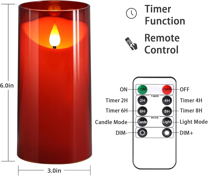 NURADA Flameless Candles with Remote Timer: 3D Wick Battery Operated Led Pillar - Image 6