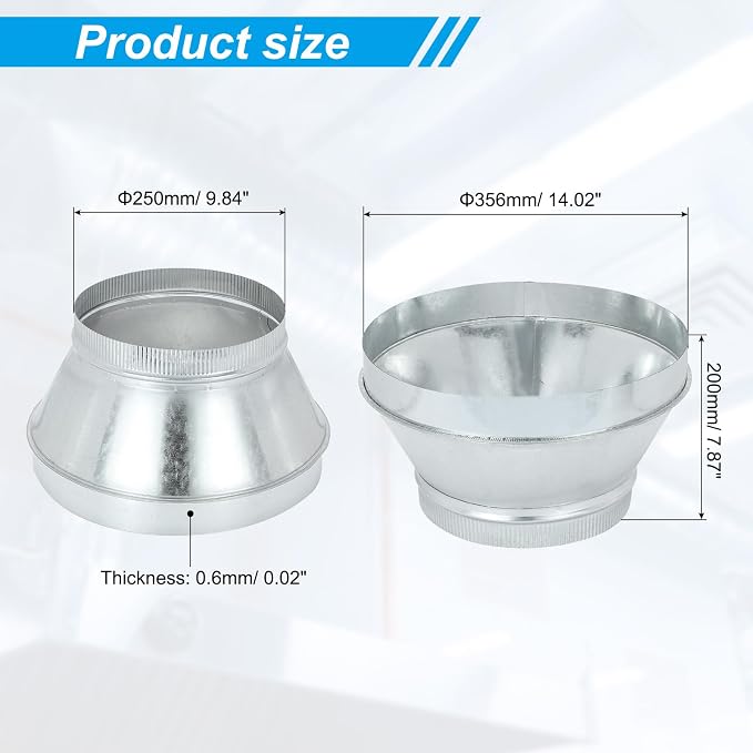 PATIKIL 14 Inch to 10 Inch Duct Reducer, Galvanized Steel Round Air Duct - Image 2