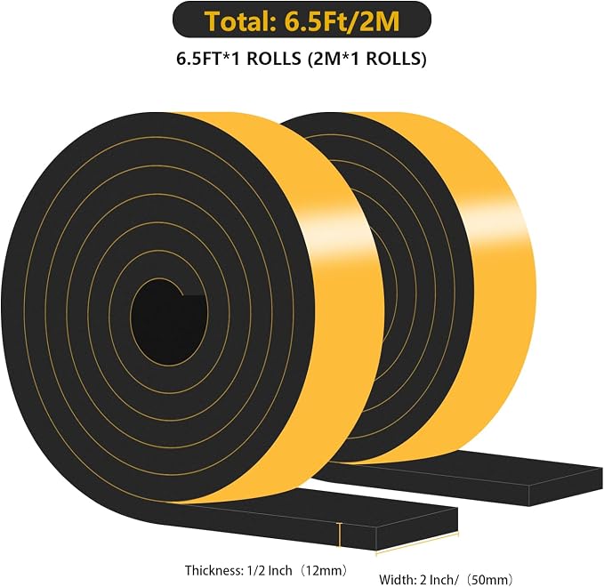 Foam Weather Stripping Tape, High Density CR, 2 in x 1/2 in x 6.5Ft | Weather - Image 2
