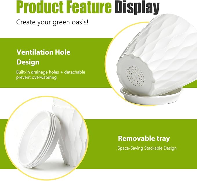 8 Inch Plastic Plant Pots, Planters - Image 6