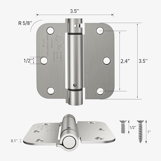HOSOM Self Closing Door Hinges 3.5 Inch, Spring Loaded Hinges | Adjustable - Image 2