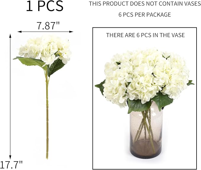 Kimura's Cabin 6Pcs Fake White Hydrangea Artificial Flowers Silk Hydrangeas | - Image 2