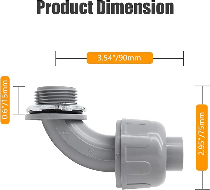 2Pcs 1" NPT Electrical Conduit Connector Fittings | 90-Degree, Nonmetallic - Image 2
