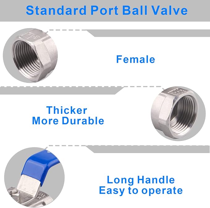 DERNORD Stainless Steel Ball Valve 1PC Type 1 Inch NPT Standard Port - Image 4