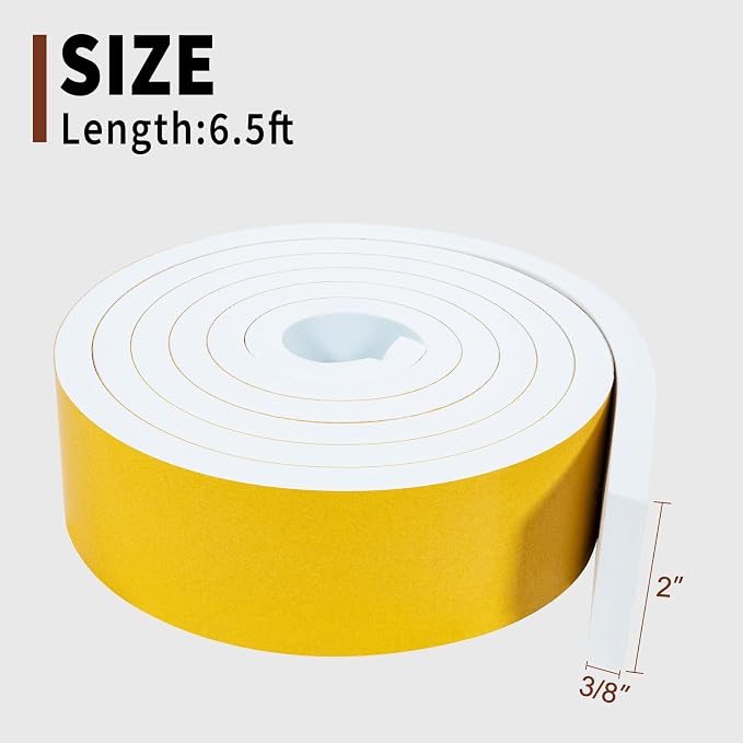Yotache White Foam Weather Stripping Adhesive 2" x3/8", 6.5 Ft | - Image 4