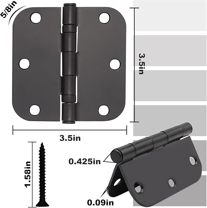 Vervida® Matte Black Door Hinges 3.5 x3.5in 3 Pack Interior 5/8 Radius | 3 - Image 5