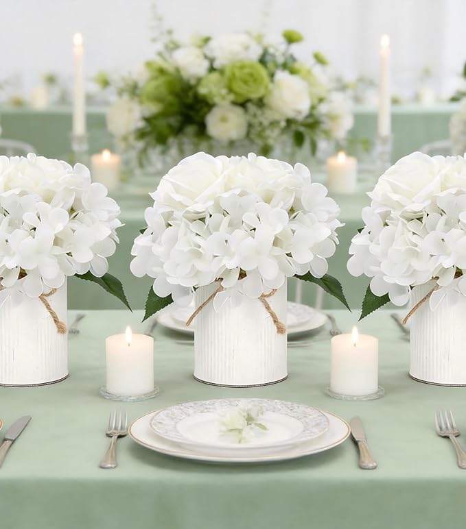 White Flower Table Centerpieces, Rose & Hydrangea - Image 5