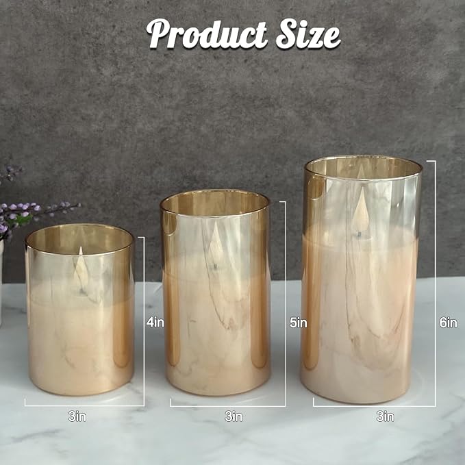 LEDHOLYT Rechargeable Gold Glass Flameless Candles, Flashing LED Pillar Real - Image 6
