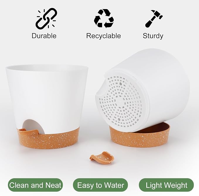 YNNICO 8-Inch Plant Pots, Self-Watering Planters - Image 3