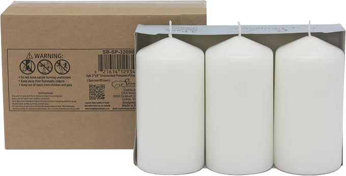 Stonebriar 3 Pack Tall 3 x 6 Inch 65 Hour Long Burning Unscented White Wax - Image 2