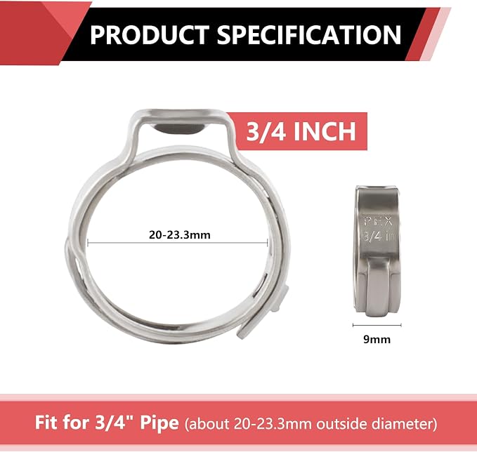 100 piece EFIELD 3/4-inch Pex Crimp Cinch Clamp Rings | Stainless Steel - Image 3