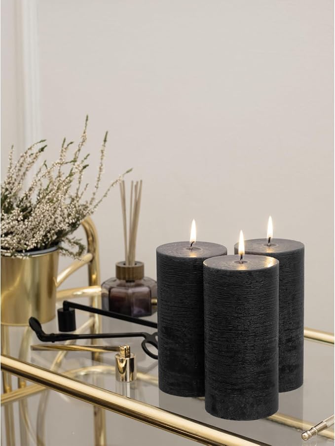3x4 inch Pillar Candles Set of 3 – Unscented Dripless Rustic Black Candles - Image 5