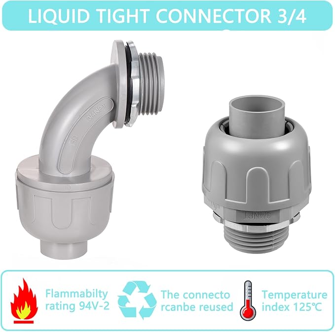 32 Pack Kit 3/4" NPT Liquid Tight Connector Conduit Fitting UL PVC | UV - Image 3