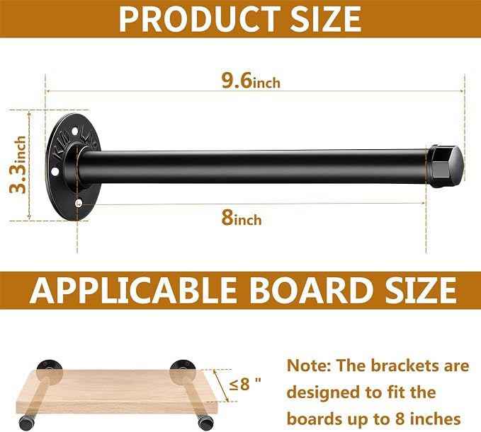 Industrial Pipe Shelf Brackets Black Floating Shelves Bracket Wall Mounted - Image 2