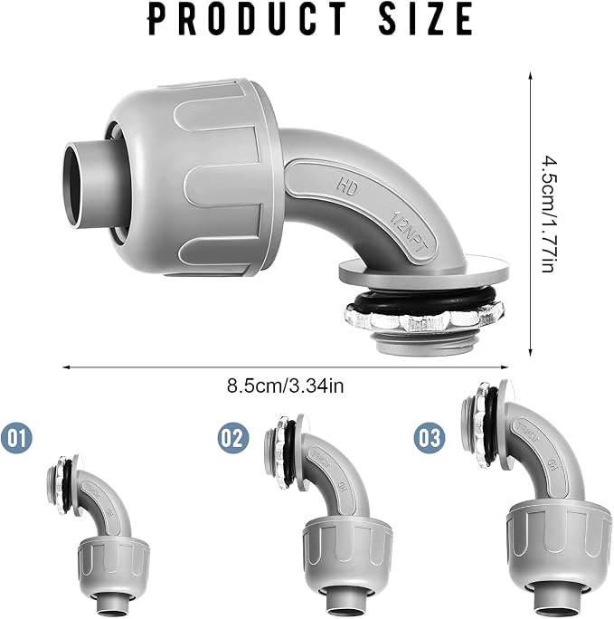 BBTO 48 Pieces 1/2 Inch Liquid Tight Connector Flexible Non Metallic Electrical - Image 2