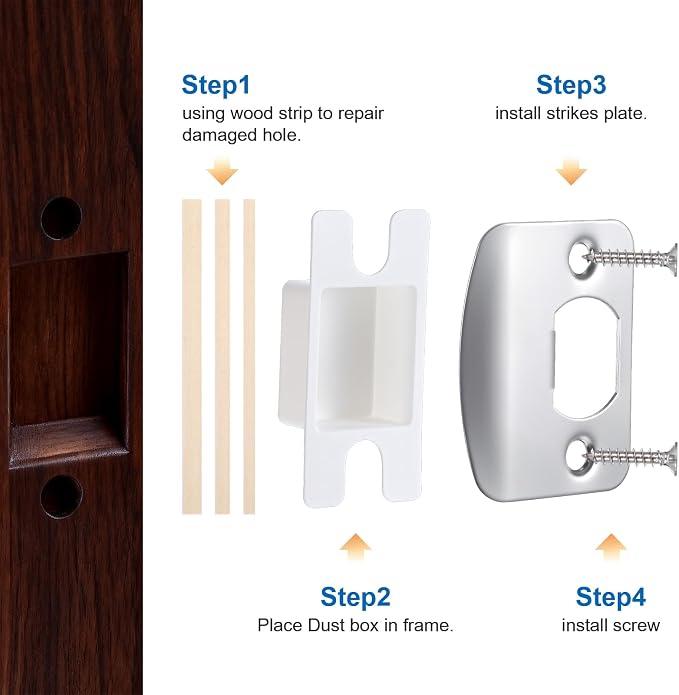 4 Sets Door Striker Plates, Door Latch Plate Doors Frame Repair Kit Strike Plate - Image 6