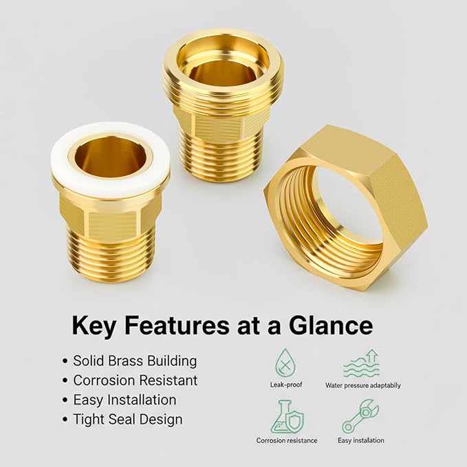 2PCS Brass Union，1/4" NPT Male x 1/4" NPT Male Brass Pipe Fitting - Image 6