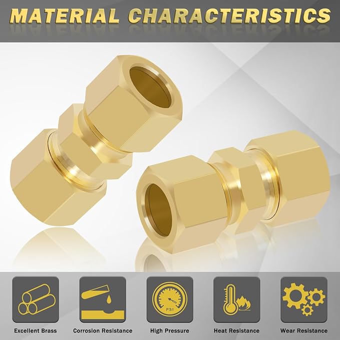 1/2 Inch Compression Fitting, 1/2" OD X 1/2" OD Compression Union Connectors & - Image 4