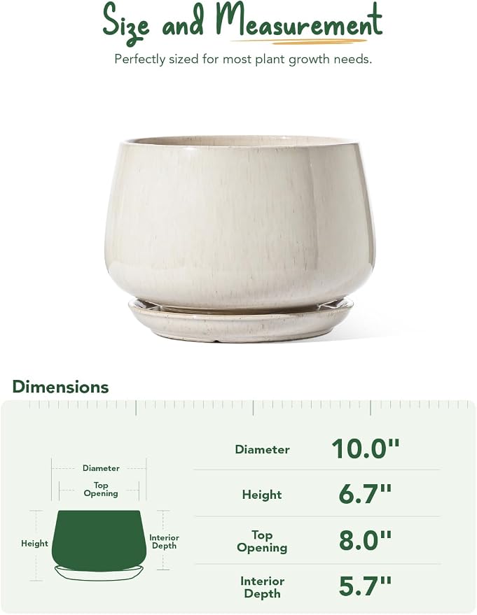 LE TAUCI Ceramic Planter, 10 Inch Plant Pot - Image 4