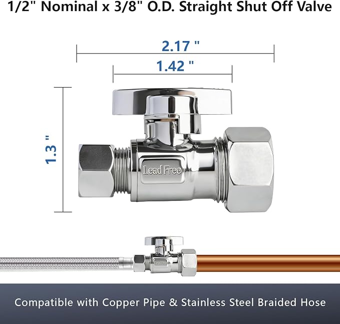WiseWater Straight Stop Valve 1/2" Nominal x 3/8" OD | 1/4 Turn, Corrosion - Image 5